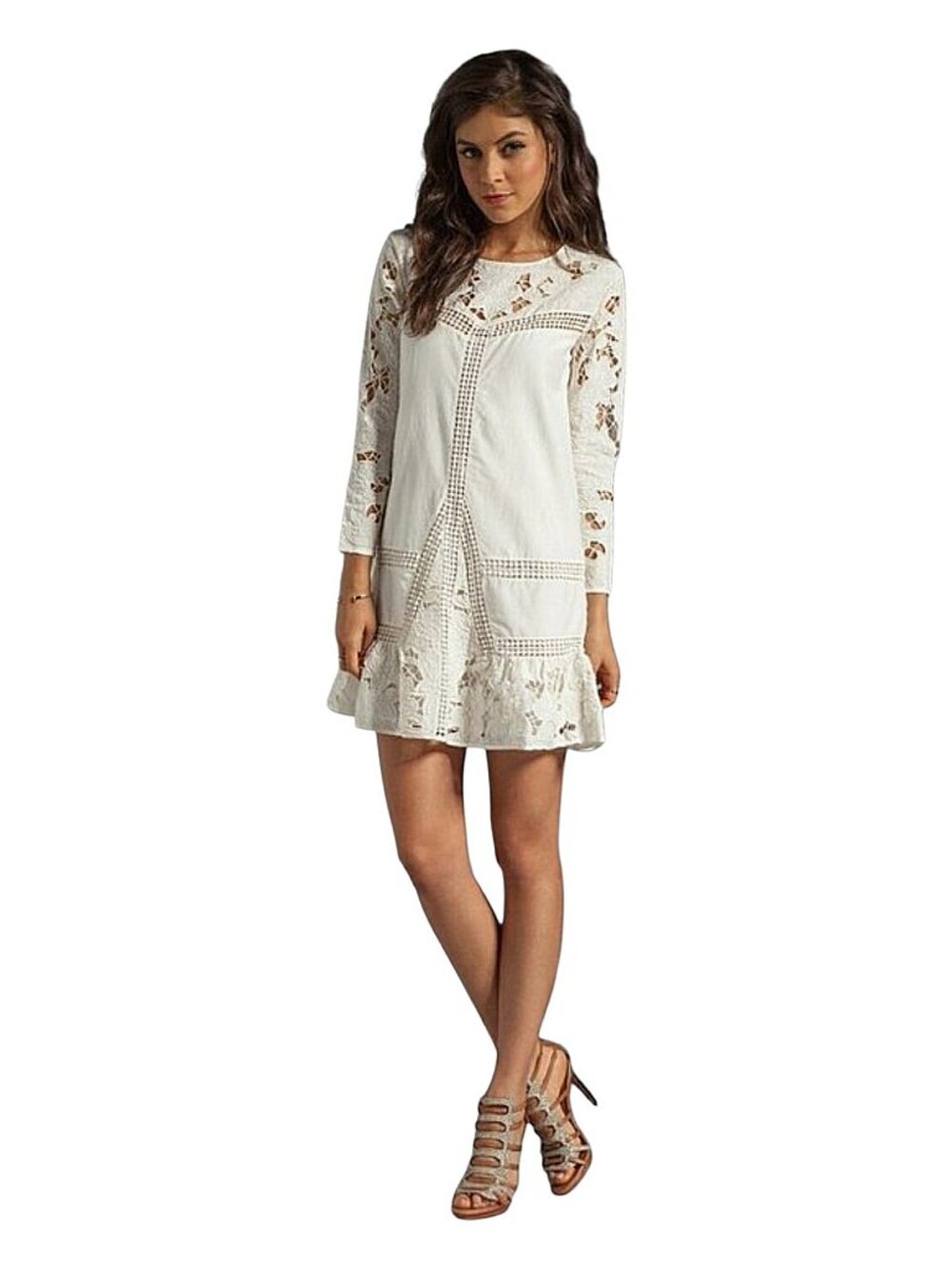 Juicy Couture Romantic Lace Dress Cotton/Silk White Embroidery Eyelet Boho - 2